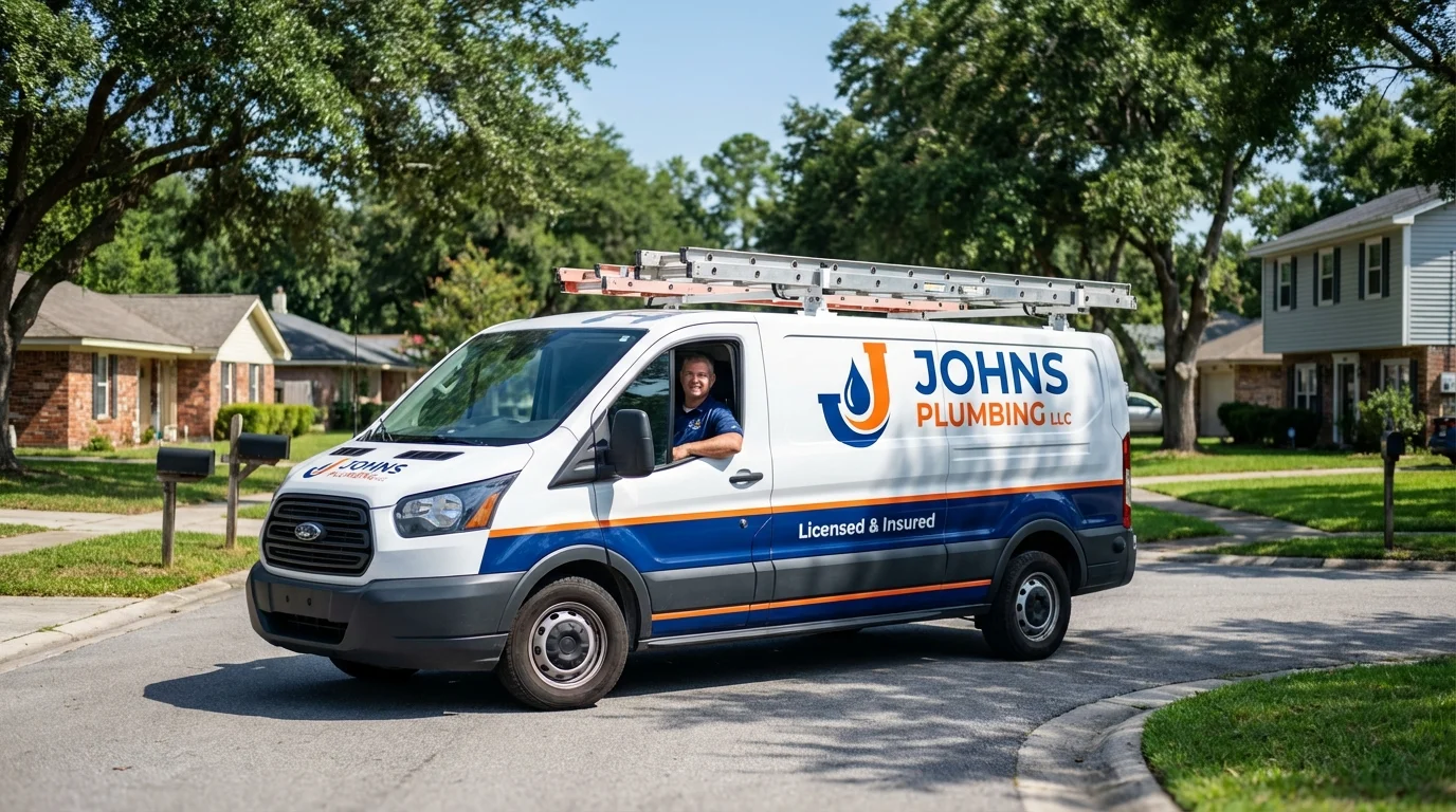 Johns Plumbing LLC service van in Scotland, PA