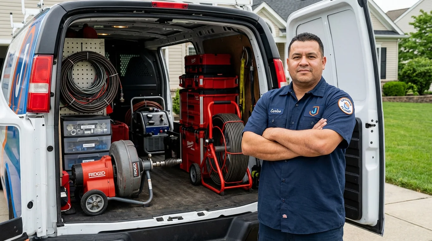 Professional drain cleaning equipment and Johns Plumbing LLC plumber in Scotland