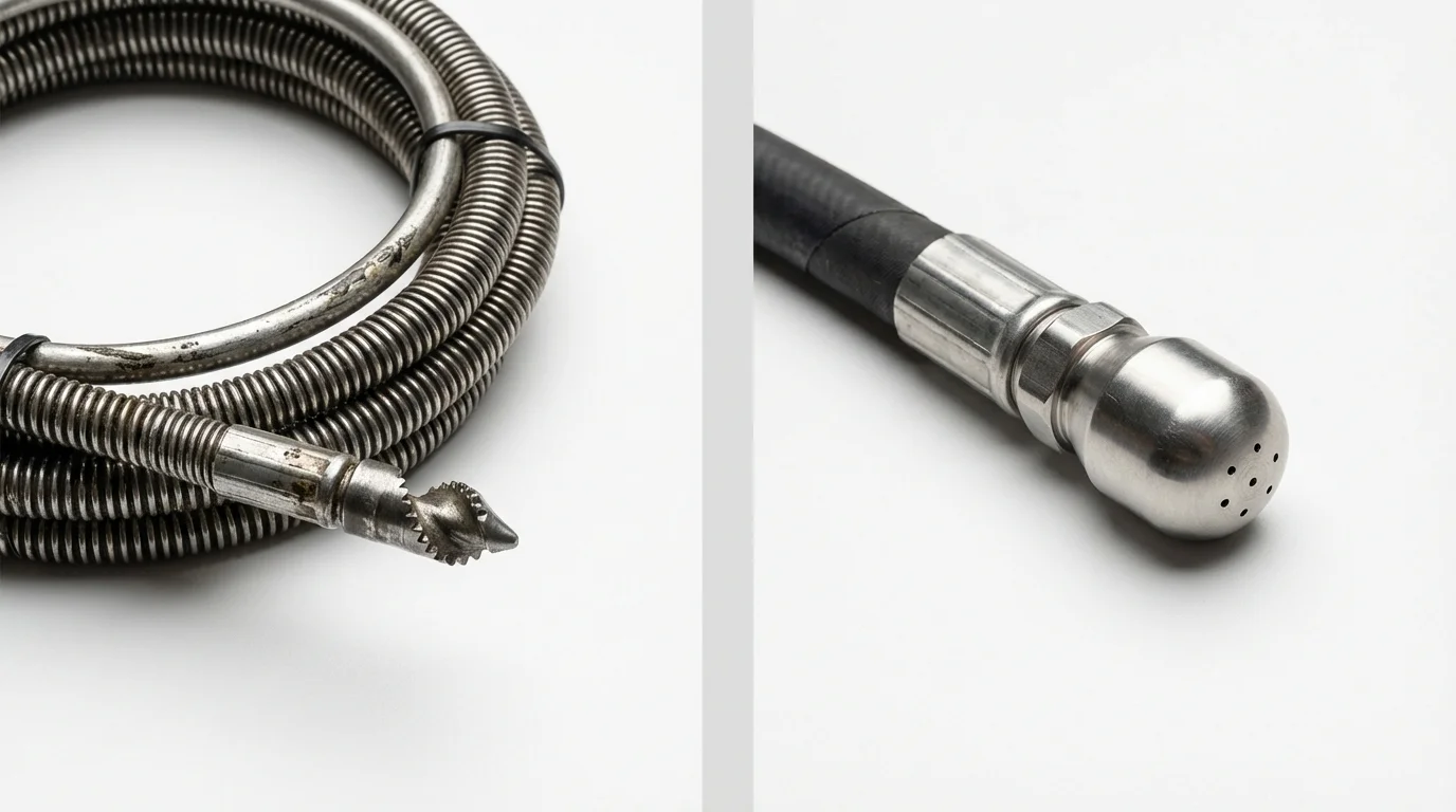 Drain snake cable and hydro jetting nozzle used for drain cleaning in Scotland, PA