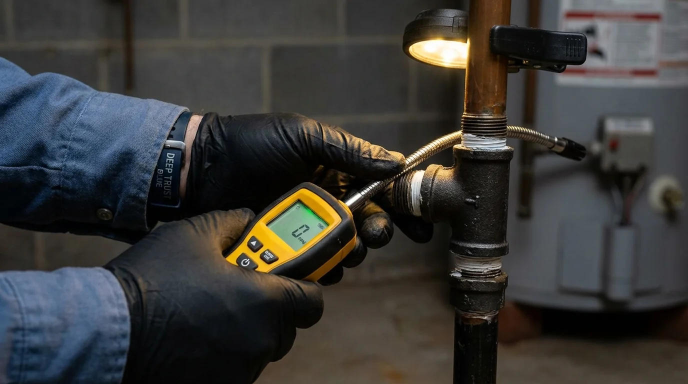 Gas leak detection with electronic sniffer by Johns Plumbing LLC in Scotland