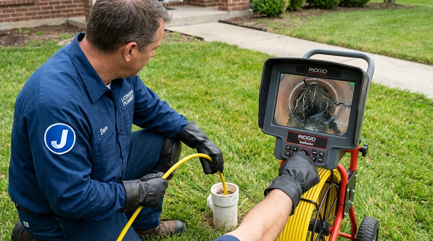 Sewer camera inspection being performed by Johns Plumbing LLC in Scotland