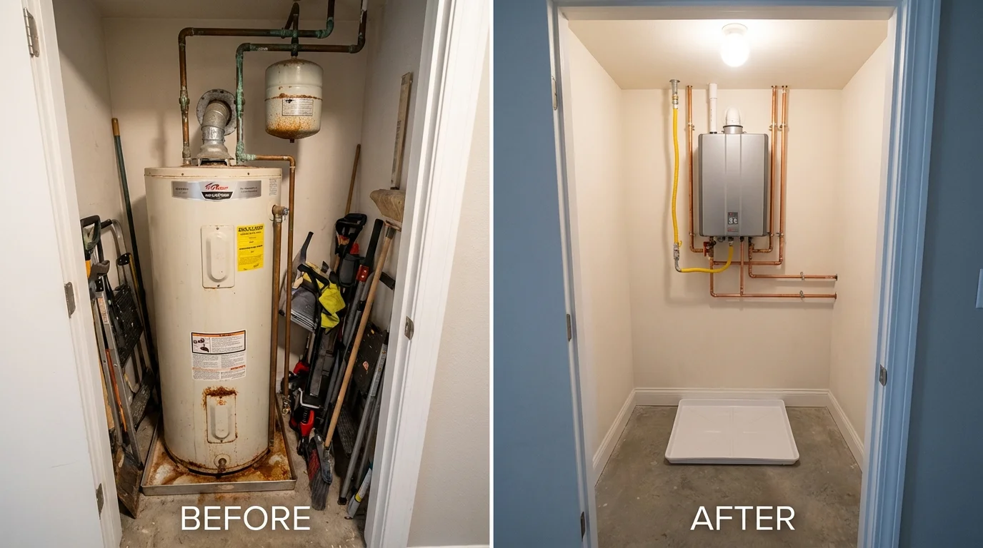 Tank water heater versus wall-mounted tankless unit comparison for Scotland, PA homeowners