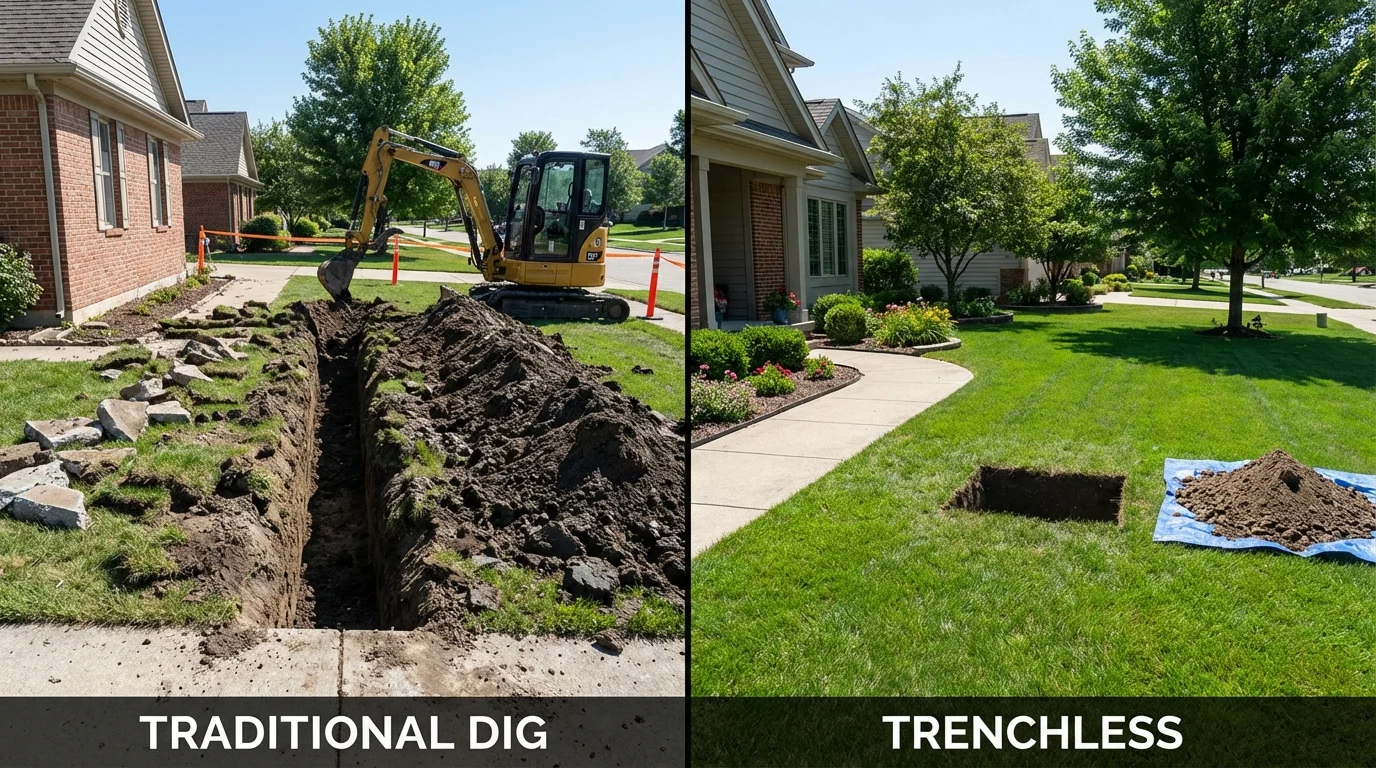 Trenchless sewer repair with minimal yard damage versus traditional excavation in Scotland, PA